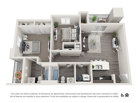 Floor plan for 2 beds, 2 baths, 925 sqft